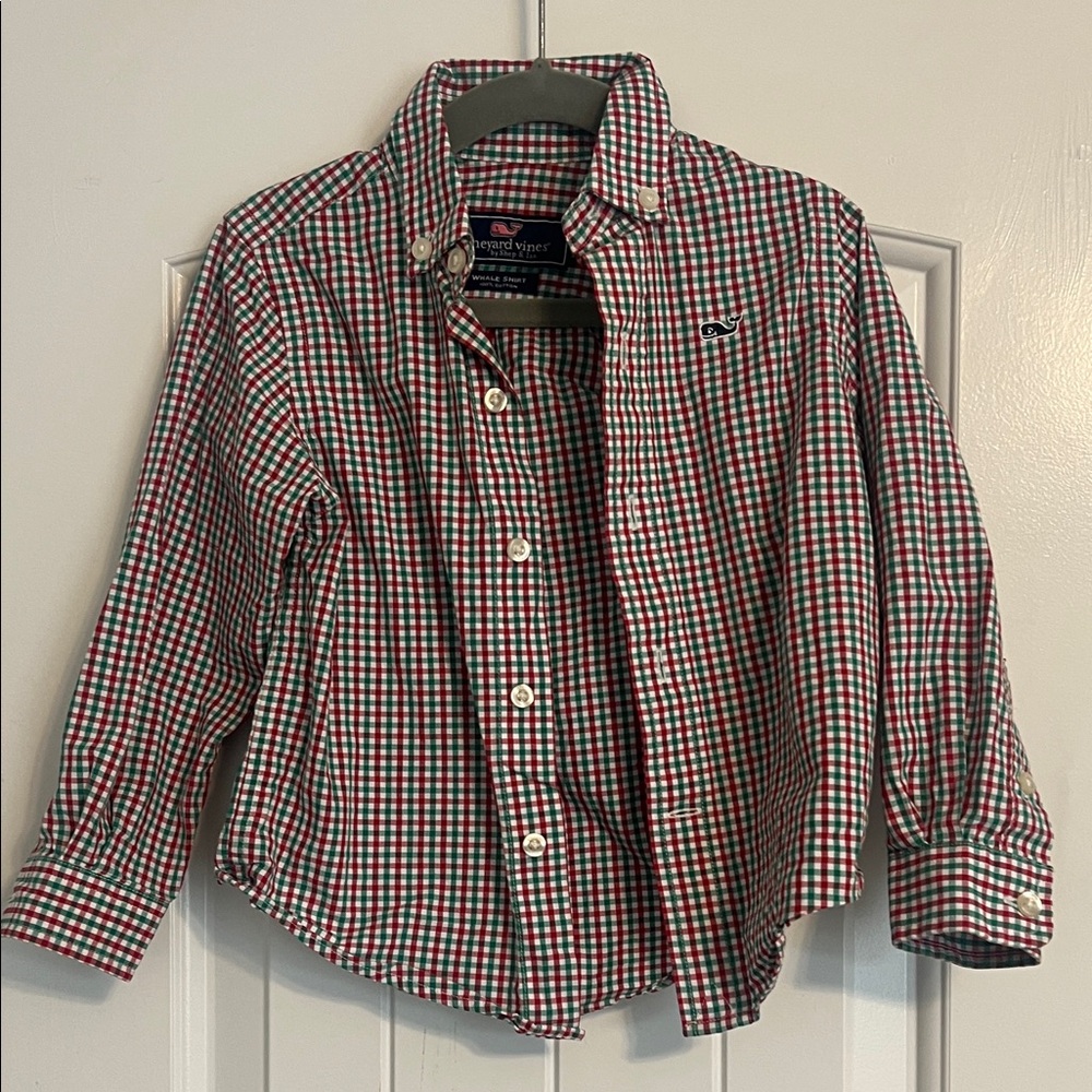 Vineyard Vines 2T Red and Green Check Christmas Button-Down Shirt